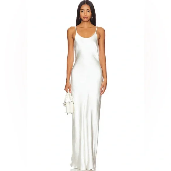 Solid & Striped X The Selena Satin Dress with Beaded Pearls Straps. Retail: $318 - Picture 4 of 7